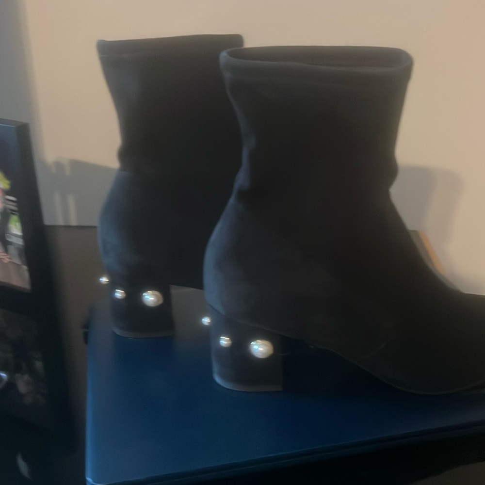 Stuart weitzman stretch booties with pearls